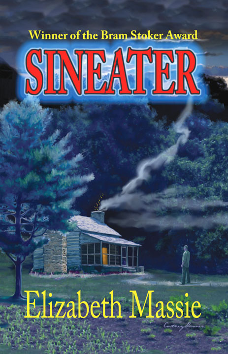This cover for Elizabeth Massie's "Sineater" had many elements I referenced from the local landscape. The cabin, scrubby garden, trees and mountains are all from the area around where I live.